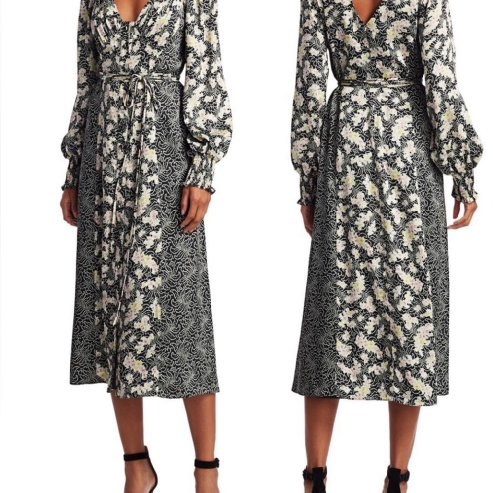 CINQ à SEPT Midi Jessica Dress Multicolor Floral Print Black Pink Size 0 - Picture 15 of 15